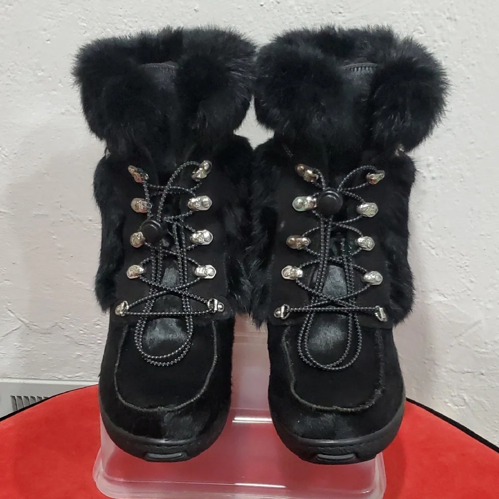 Pajar Bionda Black Faux Fur Lace-Up Winter Boots Size 41 Or 10 - 10.5